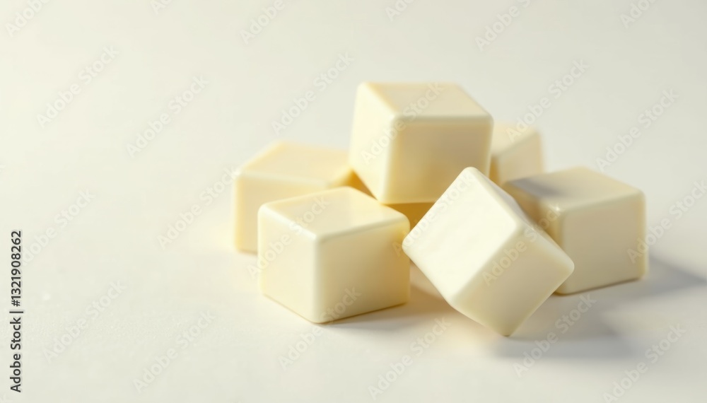 Pure white chocolate cubes, isolated, pristine backdrop, cocoa, background Pure white chocolate cubes, isolated, pristine backdrop, cocoa, background