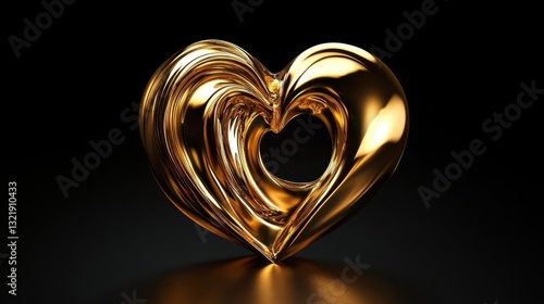 A Shiny Golden Heart Floating Against a Black Background