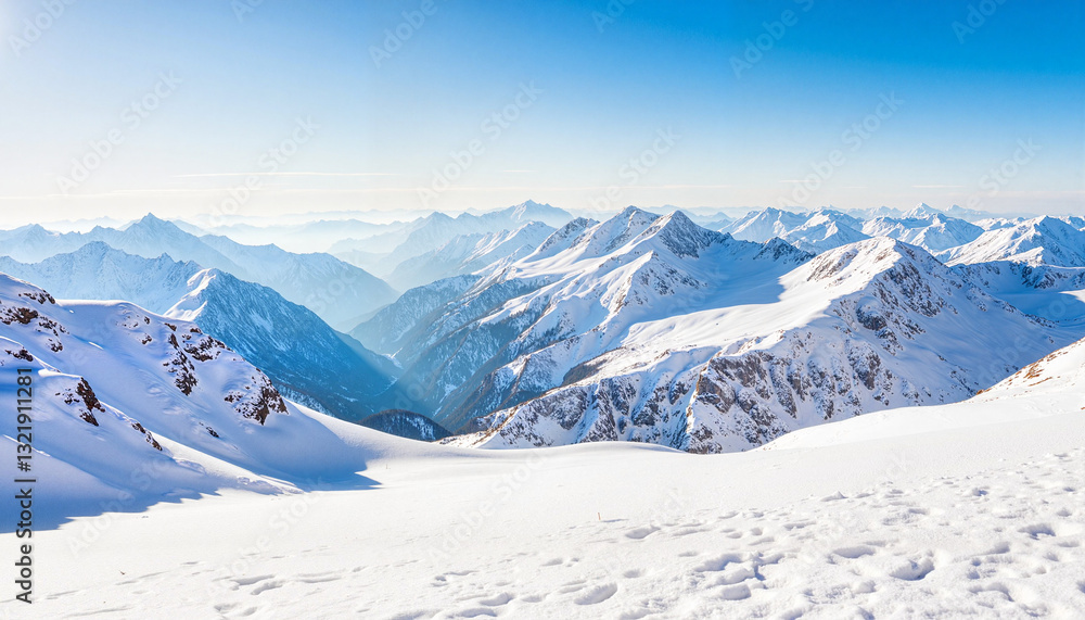 Obraz premium Stunning snowy peaks under clear blue sky in the Alps, winter beauty