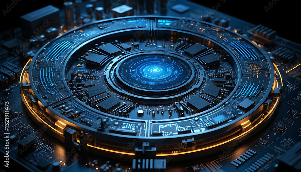 Fototapeta premium Cybernetic Circuit Board with Glowing Digital Interface