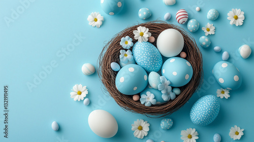 Easter Nest with Blue Polka Dot Eggs