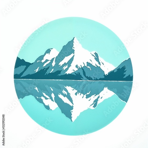 Stylized Teal Mountain Reflection in Calm Water