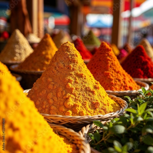 Vibrant Moroccan Spices in Conical Piles