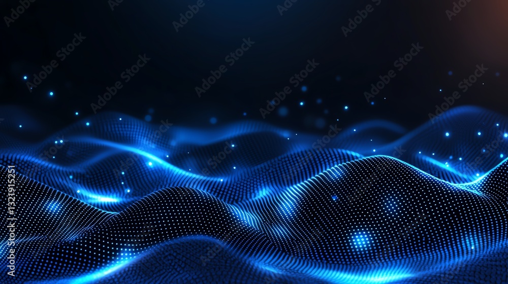 An abstract representation of luminous blue waves creating a serene digital landscape An abstract representation of luminous blue waves creating a serene digital landscape