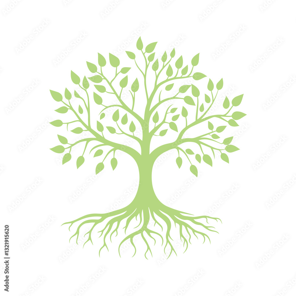 Fototapeta premium Nature Tree with Roots and Branches – Green Vector Illustration