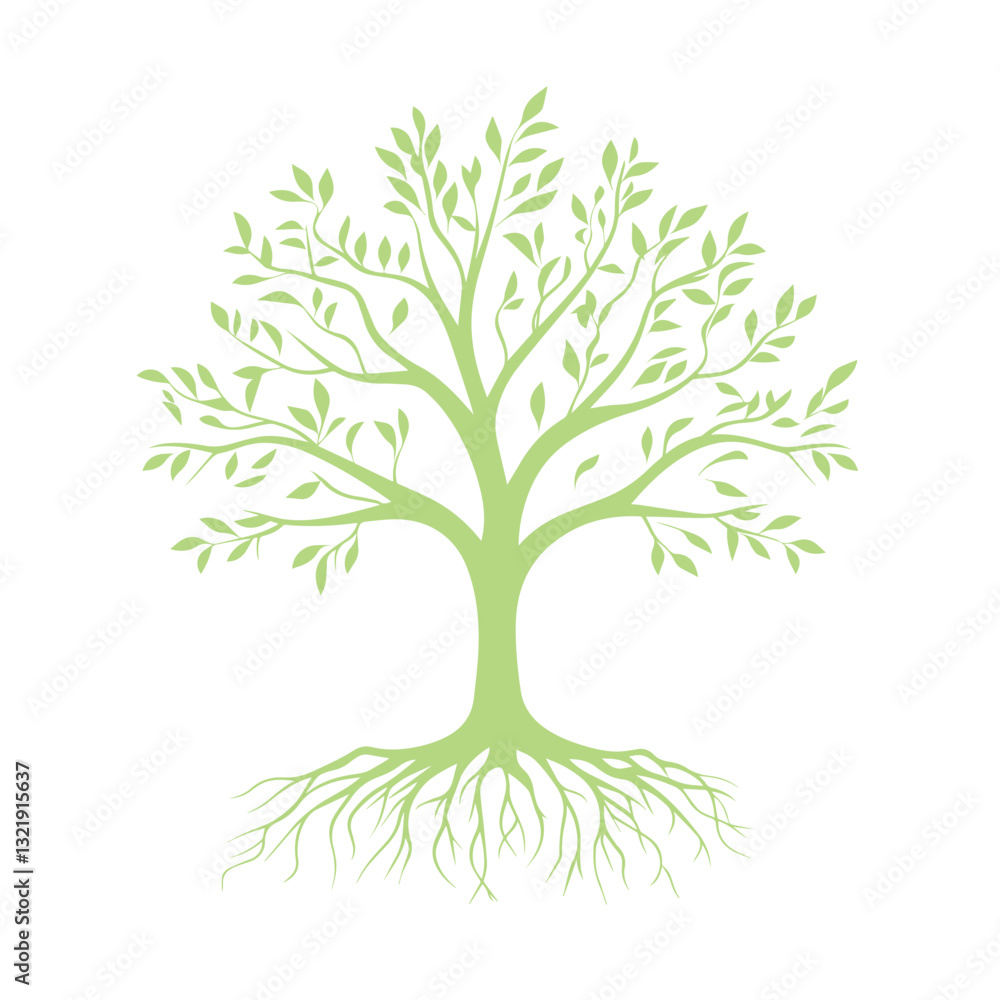 Fototapeta premium Nature Tree with Roots and Branches – Green Vector Illustration