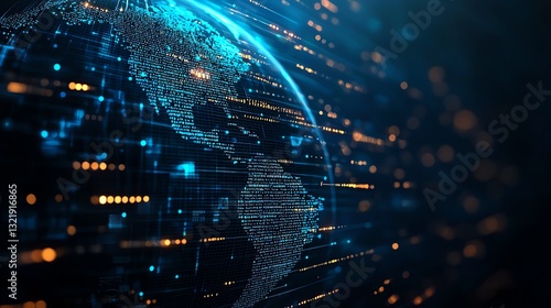 A close-up view of a digital globe depicting interconnected data points and flowing lines, symbolizing global connectivity and technological advancement in modern communication.