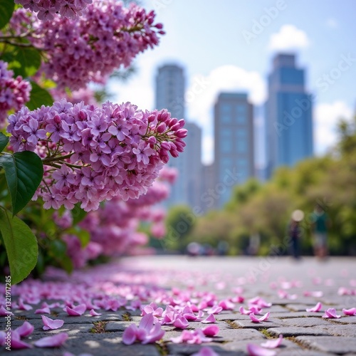 Blooming Lilacs Urban Backdrop Floral Contrast