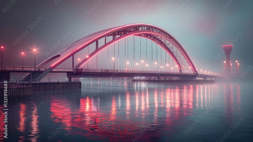 Fototapeta premium Modern Bridge at Night with Colorful Lights and Reflections