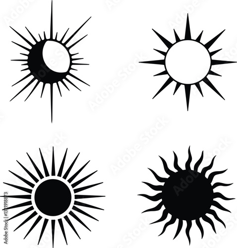 Set of Sun and Moon Symbols – Celestial and Tribal Vector Icons