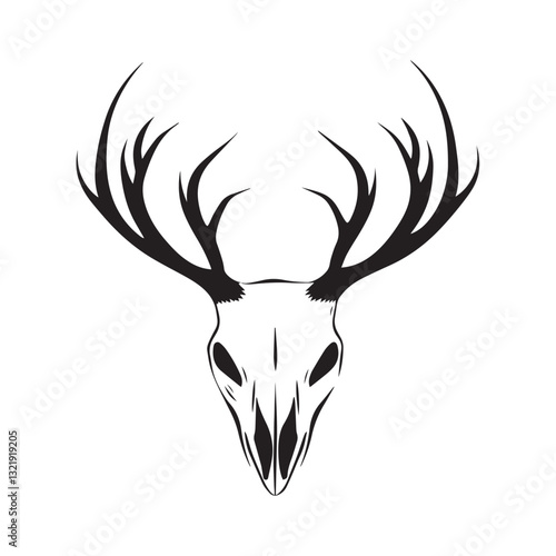 Realistic Deer Skull with Large Antlers – Wildlife Vector Illustration