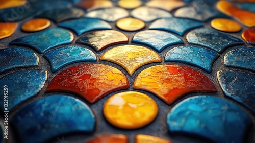 Abstract Colorful Mosaic Pattern: Teal, Orange, and Gold Tiles