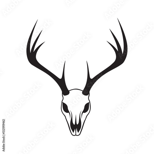 Deer Skull with Antlers – Black and White Vector Illustration