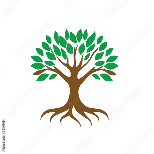 Green Tree with Strong Roots – Nature and Growth Vector Illustration