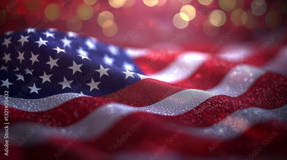 Abstract textural representation of the American flag with bokeh lights