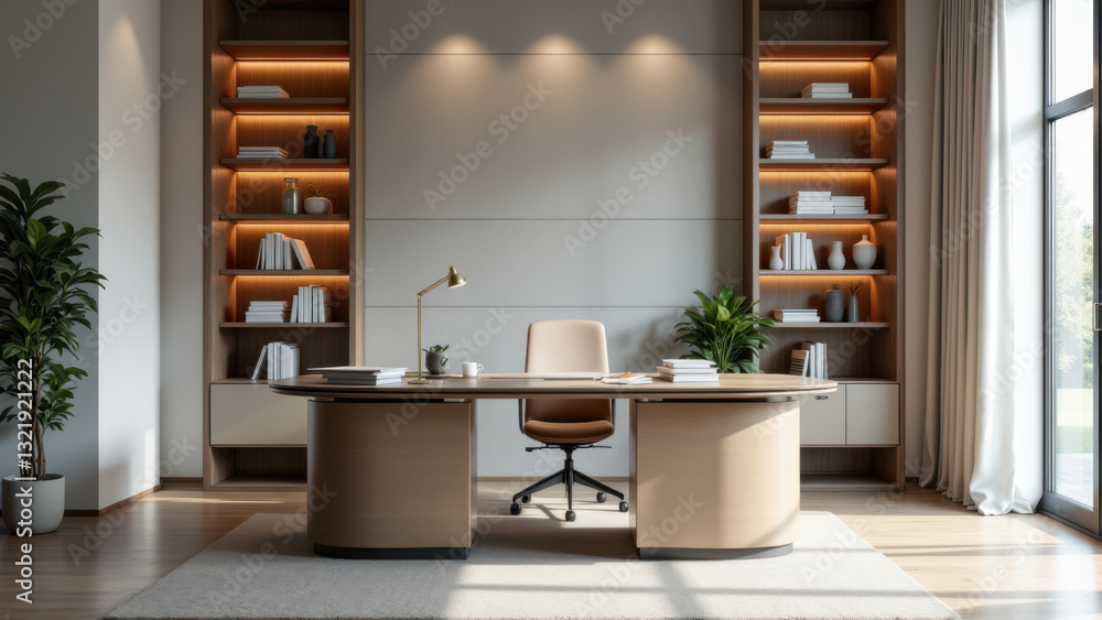 Fototapeta premium A modern office space with a focus on stylish design, including acoustic panels.