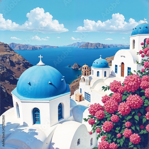 Whitewashed Churches Serene Seascape Cultural Landscape