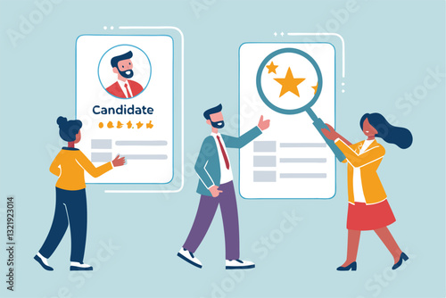 Choosing candidate alternative, recruitment human resources manager, finding employee for job vacancy, discover new talent or applicant concept, business people HR choosing prospect candidate resume.