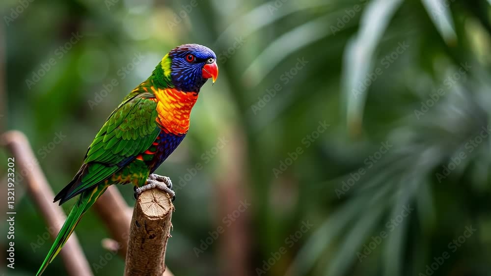 A vibrant parrot perched amidst lush, tropical greenery. A vibrant parrot perched amidst lush, tropical greenery.
