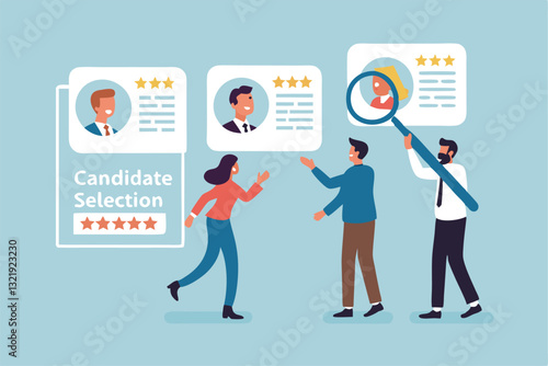 Choosing candidate alternative, recruitment human resources manager, finding employee for job vacancy, discover new talent or applicant concept, business people HR choosing prospect candidate resume.