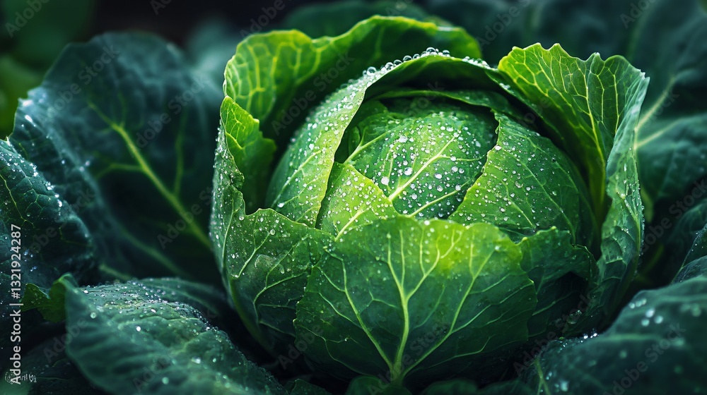 Detailed Close-Up of Vibrant Green Cabbage in Lush Garden Setting Detailed Close-Up of Vibrant Green Cabbage in Lush Garden Setting
