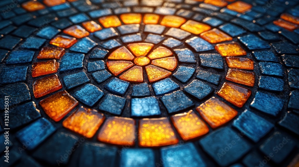 Fototapeta premium Abstract Mosaic: Blue and Orange Stone Pattern