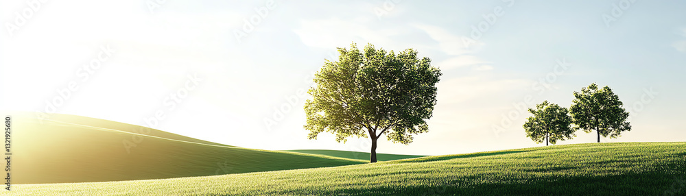 Lush green landscape with trees and sunlight Lush green landscape with trees and sunlight