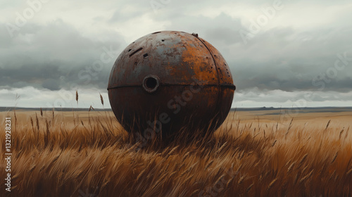 A rusty bomb in a field