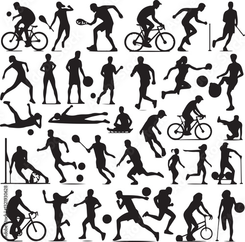 Dynamic Silhouette Sport Vector Black & White Athletic Graphics