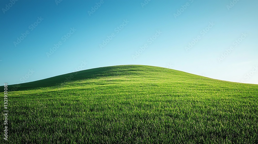 Obraz premium Green Hill Under Blue Sky Serene Landscape Meadow Peaceful Scene