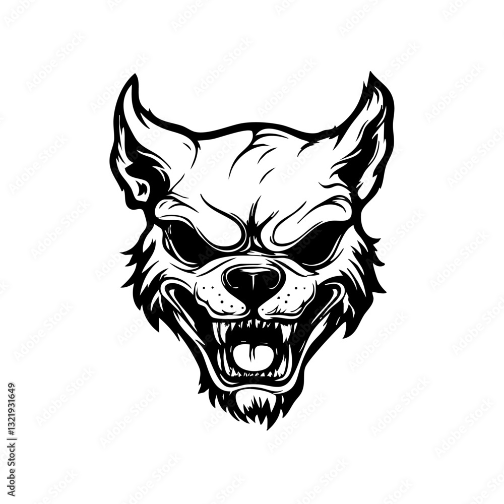 Ferocious wild beast, aggressive snarling wolf or hyena head illustration Ferocious wild beast, aggressive snarling wolf or hyena head illustration