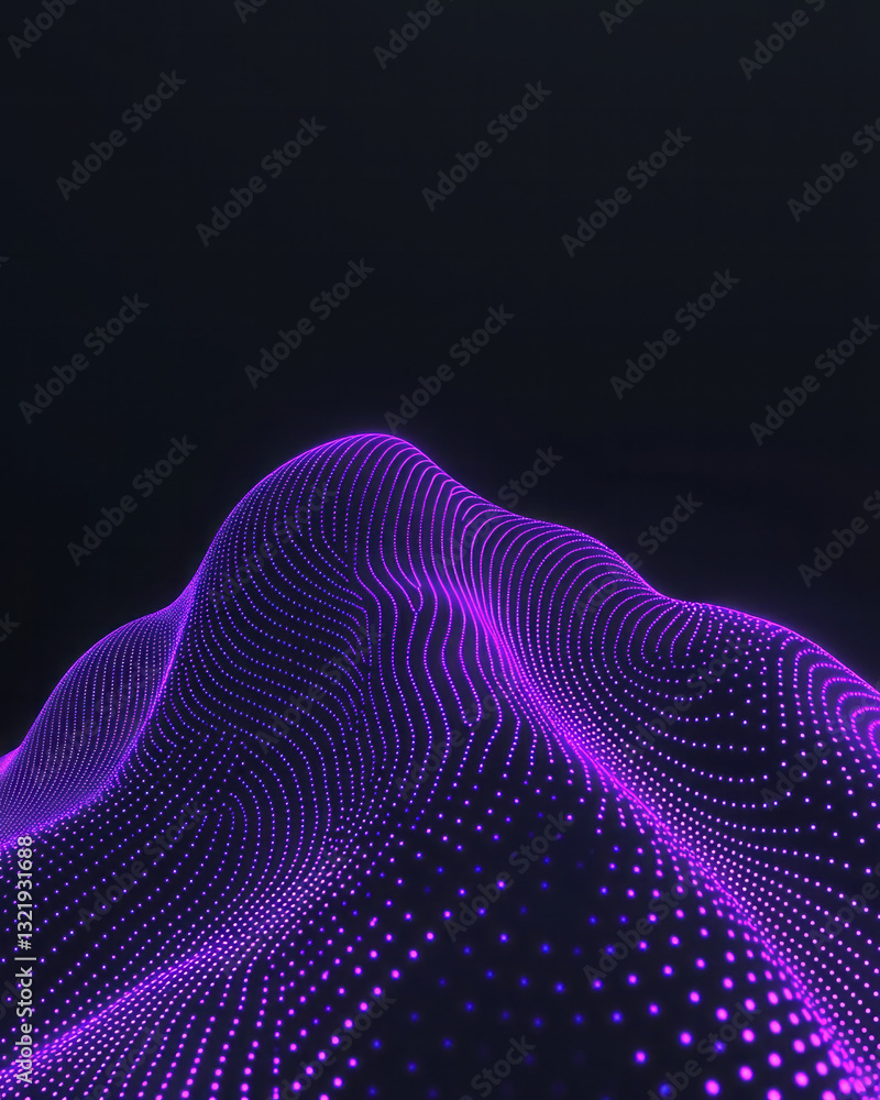Fototapeta premium A minimalist, futuristic design with glowing purple lines cascading fluidly in sleek waveforms,
