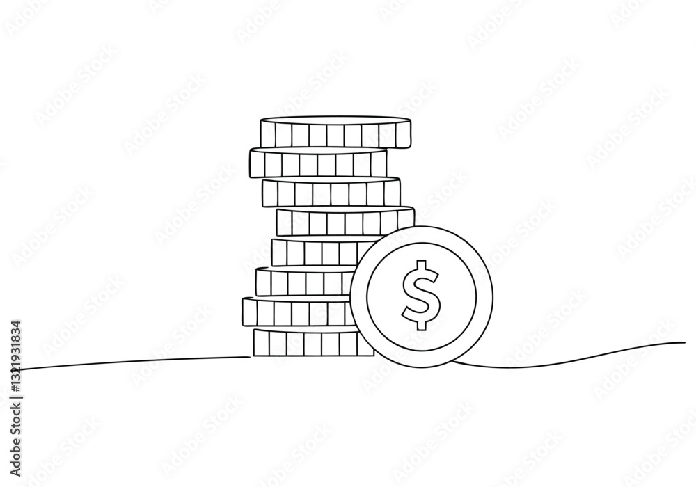Continuous One Line Stacks of Coins | Minimalist Money and Finance Vector Illustration Continuous One Line Stacks of Coins | Minimalist Money and Finance Vector Illustration