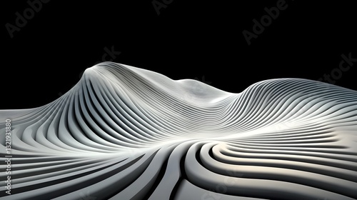 Abstract Landscape with Flowing Curves and Dynamic Patterns in White