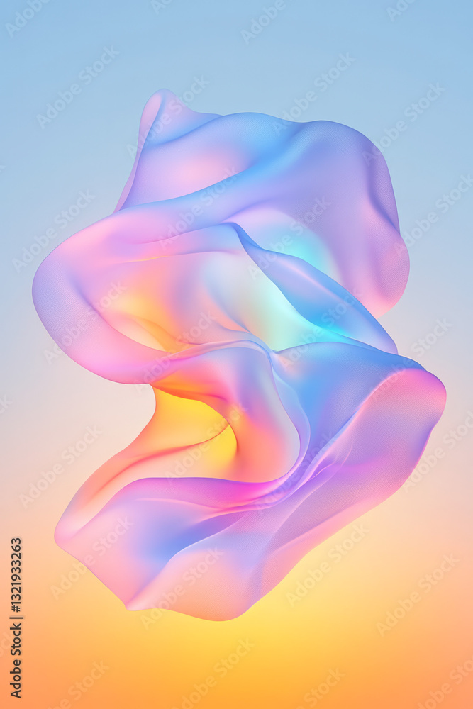 Fototapeta premium A visionary digital composition highlighting luminous, iridescent metallic fabric gently floating,