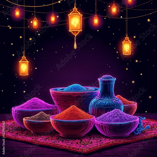 Spices Colorful Lanterns Festive Powders