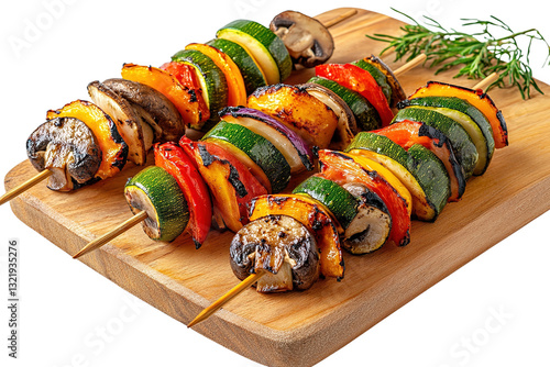 Wallpaper Mural Grilled vegetables on skewers on a wooden board on a white background. transparent background, PNG, with copy space. Torontodigital.ca