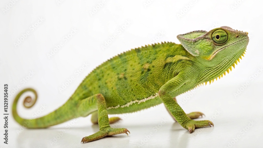 Obraz premium Chameleon in full view on white studio background