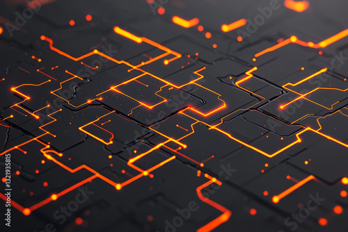 A high-tech abstract digital composition showcasing vibrant neon nodes and radiant lines