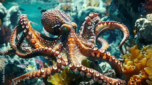 Wallpaper Mural Octopus in a coral reef, tentacles and colorful underwater scene, wild animals in their natural habitat Torontodigital.ca