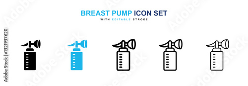 Breast pump icons set in black and blue colors