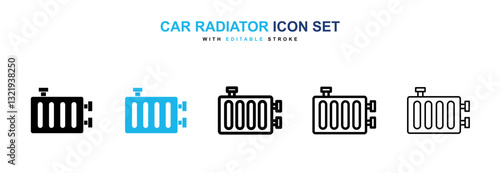 Car radiator icons set in black and blue colors