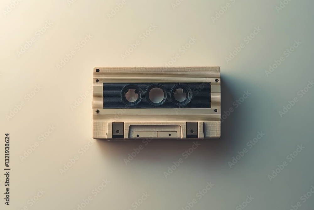 Fototapeta premium Vintage audio cassette tape on minimalist background with soft lighting