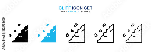 Cliff icons set in black and blue colors