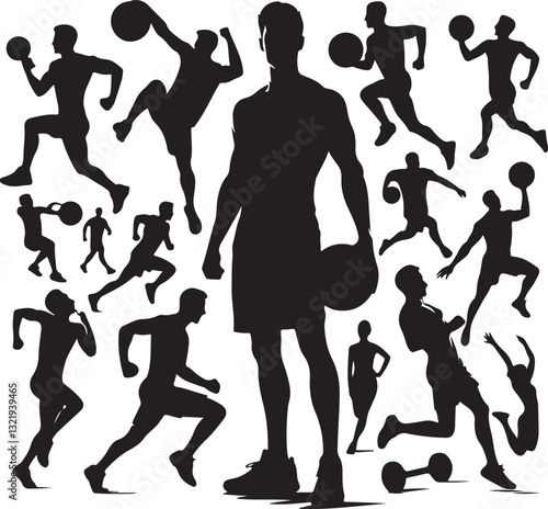 Dynamic Silhouette Sport Vector Black & White Athletic Graphics