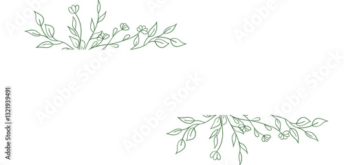 Floral banner with elements of leafy branches, depicted in hand-drawn sketch, doodle style.