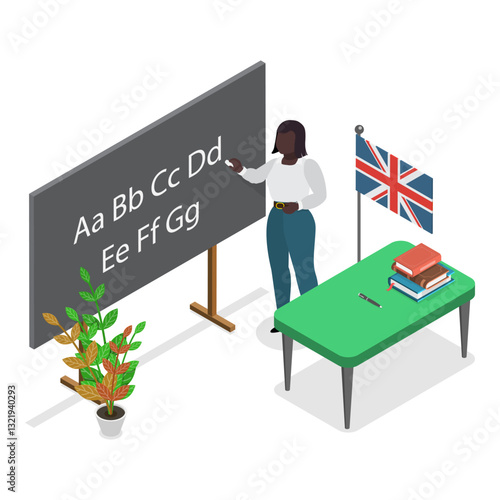 3D Isometric Flat Vector Set of School Teachers, Lecturers Teaching in Class. Item 4
