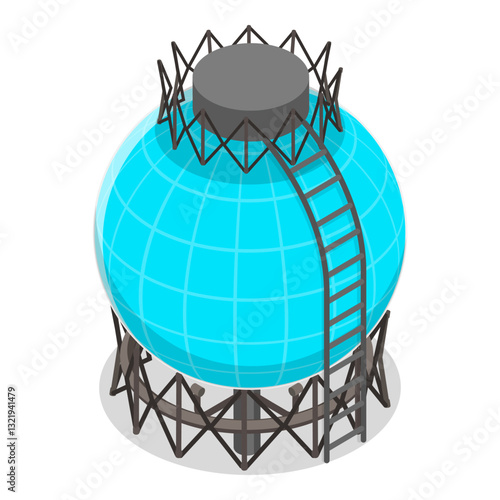 3D Isometric Flat Vector Illustration of Gas Cylindrical Containers, Metal Tanks with Industrial Liquefied Oxygen. Item 1
