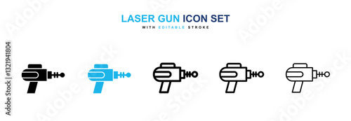 Laser gun icons set in black and blue colors