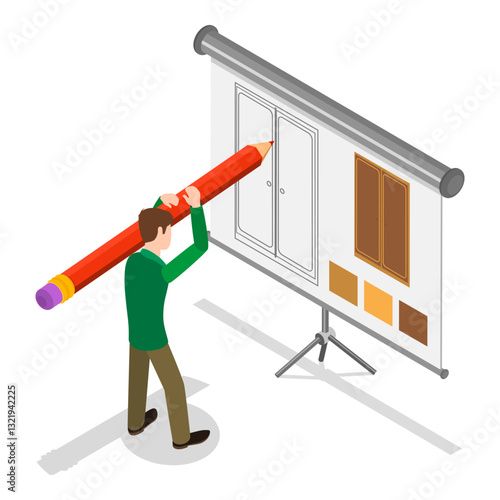 3D Isometric Flat Vector Illustration of Furniture Designe and Assembly Service, Woodwork and Carpentry. Item 2